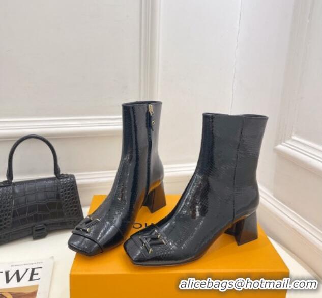 Sophisticated Louis Vuitton Shake Heel Ankle Boots 5.5cm in Snakeskin-Like Leather Black 821040