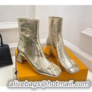 Shop Duplicate Louis Vuitton Shake Heel Ankle Boots 5.5cm in Snakeskin-Like Leather Gold 821041