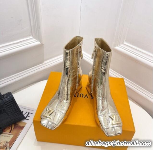 Shop Duplicate Louis Vuitton Shake Heel Ankle Boots 5.5cm in Snakeskin-Like Leather Gold 821041