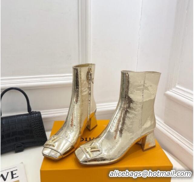 Shop Duplicate Louis Vuitton Shake Heel Ankle Boots 5.5cm in Snakeskin-Like Leather Gold 821041