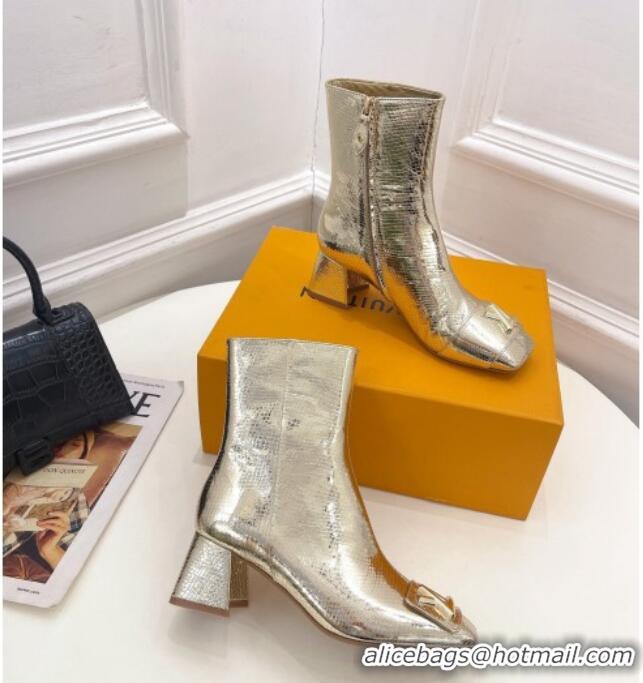 Shop Duplicate Louis Vuitton Shake Heel Ankle Boots 5.5cm in Snakeskin-Like Leather Gold 821041