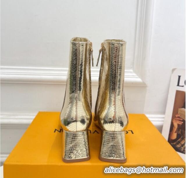 Shop Duplicate Louis Vuitton Shake Heel Ankle Boots 5.5cm in Snakeskin-Like Leather Gold 821041