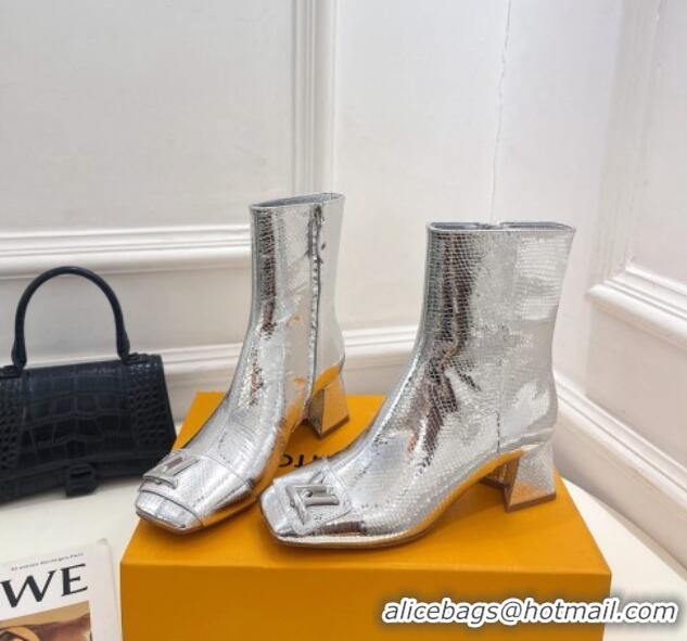 Grade Louis Vuitton Shake Heel Ankle Boots 5.5cm in Snakeskin-Like Leather Silver 821042