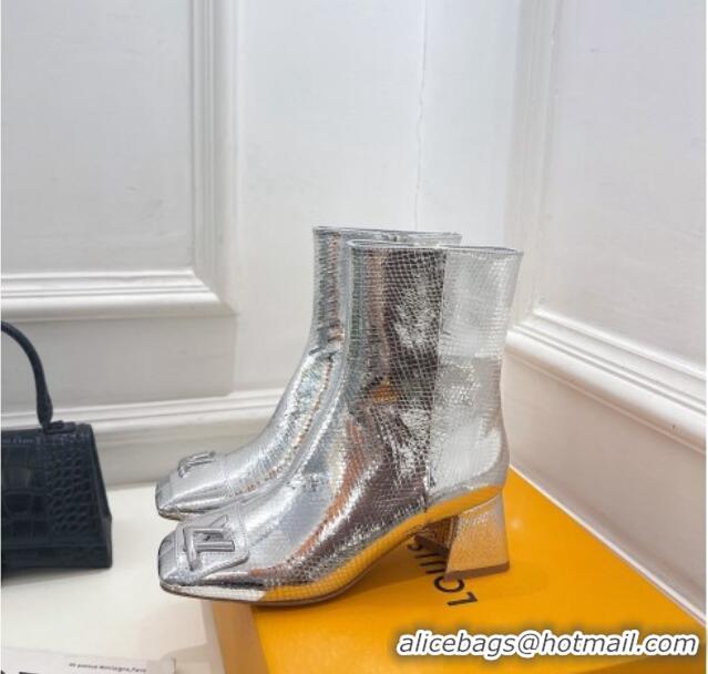 Grade Louis Vuitton Shake Heel Ankle Boots 5.5cm in Snakeskin-Like Leather Silver 821042