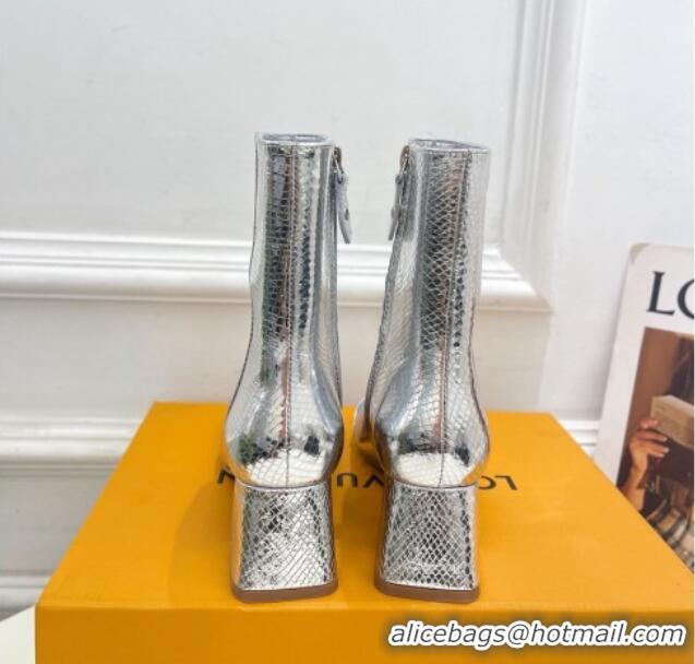 Grade Louis Vuitton Shake Heel Ankle Boots 5.5cm in Snakeskin-Like Leather Silver 821042