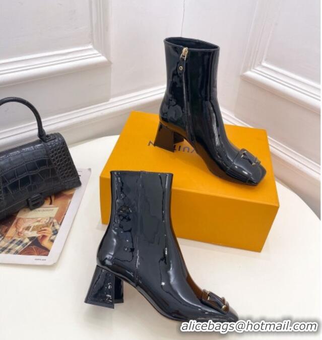 Cheap Price Louis Vuitton Shake Heel Ankle Boots 5.5cm in Patent Leather Black 821045