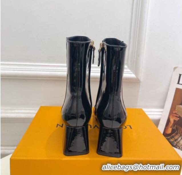 Cheap Price Louis Vuitton Shake Heel Ankle Boots 5.5cm in Patent Leather Black 821045