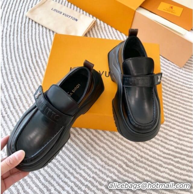 Hot Style Louis Vuitton LV Archlight 2.0 Platform Loafers in Glazed Leather Black 821048