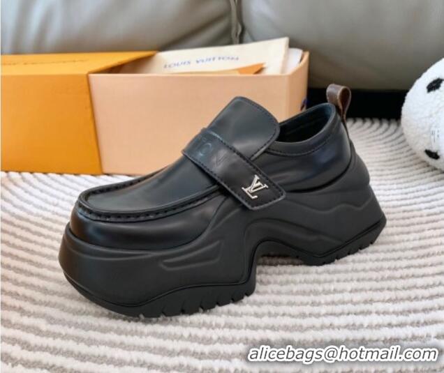 Hot Style Louis Vuitton LV Archlight 2.0 Platform Loafers in Glazed Leather Black 821048