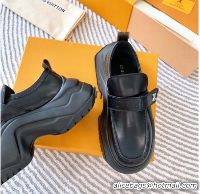 Hot Style Louis Vuitton LV Archlight 2.0 Platform Loafers in Glazed Leather Black 821048