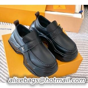 Sumptuous Louis Vuitton LV Archlight 2.0 Platform Loafers in Glazed Leather Black 821049