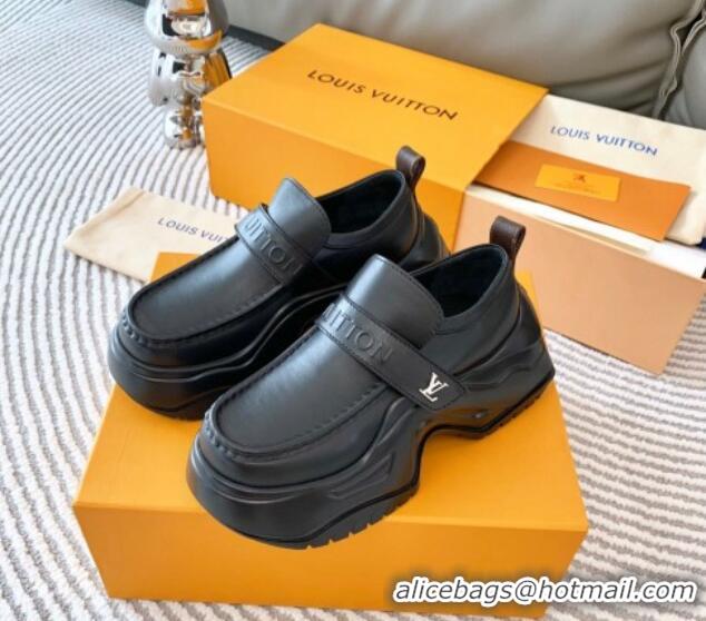 Sumptuous Louis Vuitton LV Archlight 2.0 Platform Loafers in Glazed Leather Black 821049