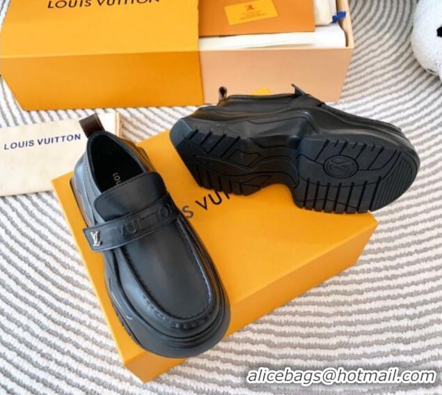 Sumptuous Louis Vuitton LV Archlight 2.0 Platform Loafers in Glazed Leather Black 821049