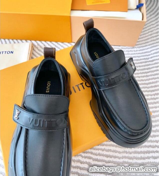 Sumptuous Louis Vuitton LV Archlight 2.0 Platform Loafers in Glazed Leather Black 821049