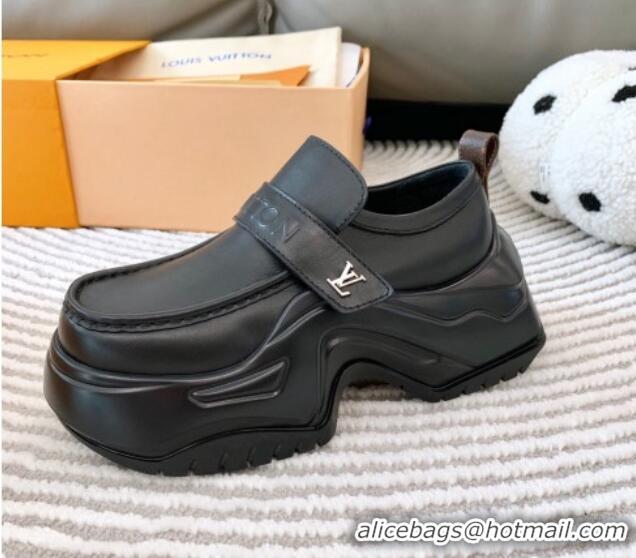 Sumptuous Louis Vuitton LV Archlight 2.0 Platform Loafers in Glazed Leather Black 821049