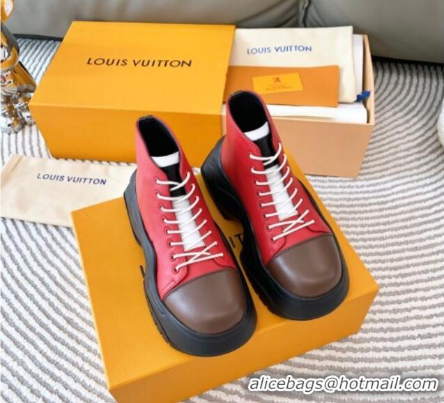 Duplicate Louis Vuitton LV Archlight 2.0 Platform High Top Sneakers 6.5cm in Calfskin Leather Red 821050