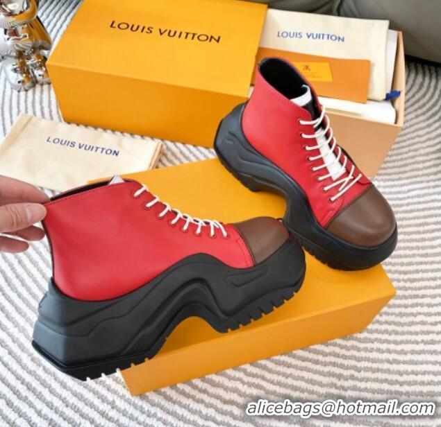 Duplicate Louis Vuitton LV Archlight 2.0 Platform High Top Sneakers 6.5cm in Calfskin Leather Red 821050