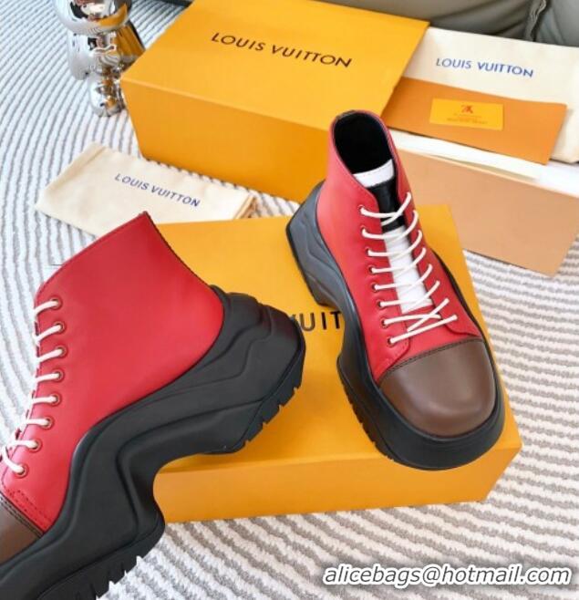 Duplicate Louis Vuitton LV Archlight 2.0 Platform High Top Sneakers 6.5cm in Calfskin Leather Red 821050