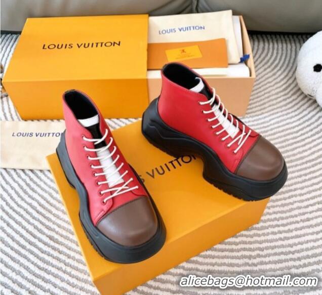 Duplicate Louis Vuitton LV Archlight 2.0 Platform High Top Sneakers 6.5cm in Calfskin Leather Red 821050