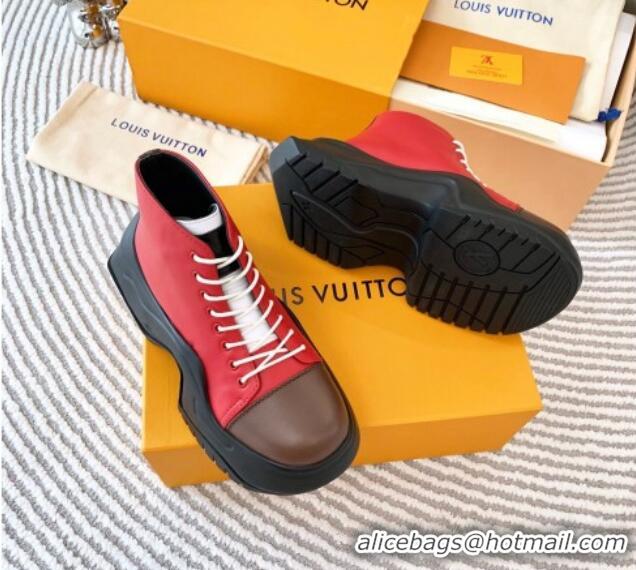 Duplicate Louis Vuitton LV Archlight 2.0 Platform High Top Sneakers 6.5cm in Calfskin Leather Red 821050