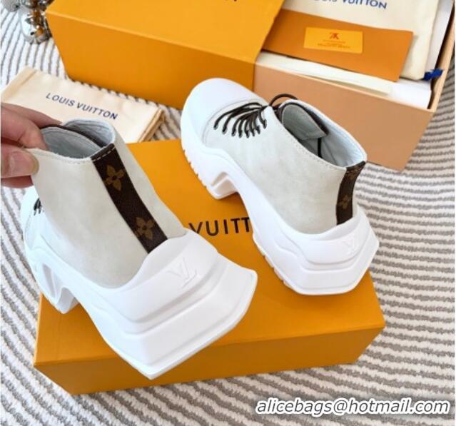 Unique Discount Louis Vuitton LV Archlight 2.0 Platform High Top Sneakers 6.5cm in Suede Light Grey 821053