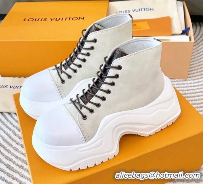 Unique Discount Louis Vuitton LV Archlight 2.0 Platform High Top Sneakers 6.5cm in Suede Light Grey 821053