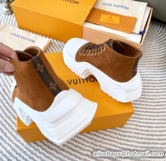 Best Price Louis Vuitton LV Archlight 2.0 Platform High Top Sneakers 6.5cm in Suede Brown 821054