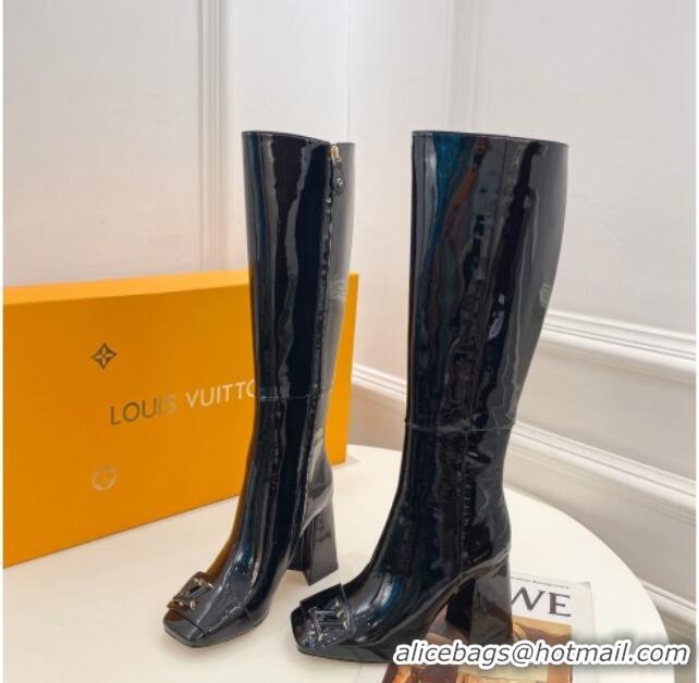 Unique Style Louis Vuitton Shake Heel High Boots 9cm in Patent Leather Black 831031