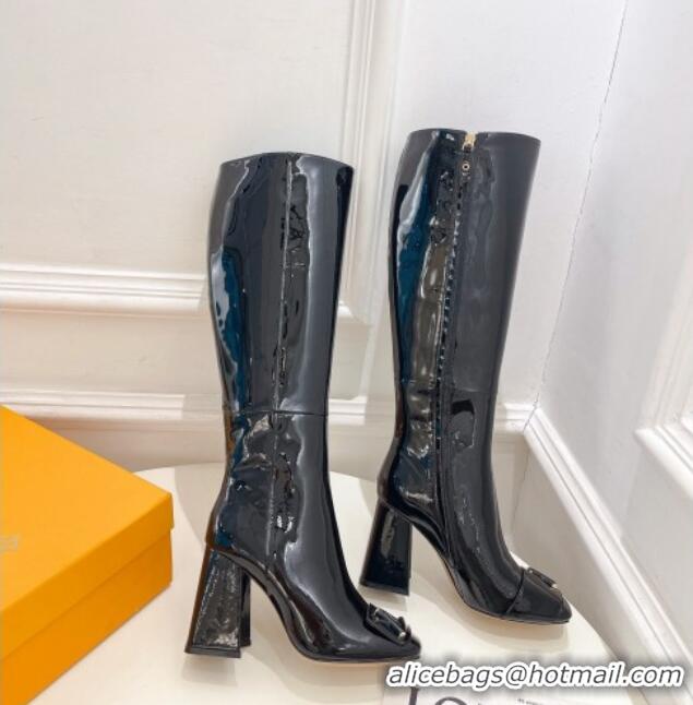 Unique Style Louis Vuitton Shake Heel High Boots 9cm in Patent Leather Black 831031