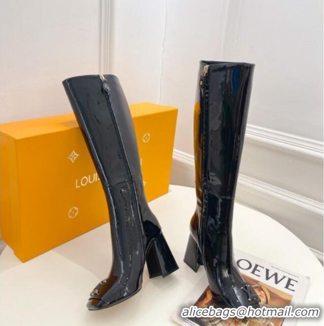 Unique Style Louis Vuitton Shake Heel High Boots 9cm in Patent Leather Black 831031