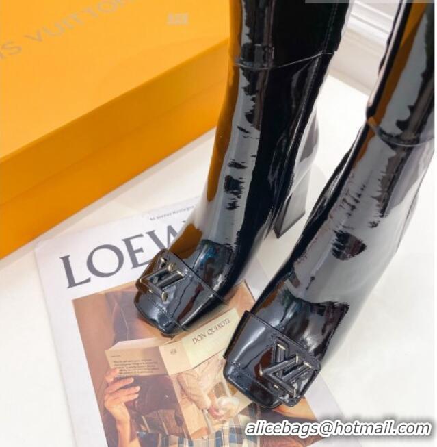 Unique Style Louis Vuitton Shake Heel High Boots 9cm in Patent Leather Black 831031