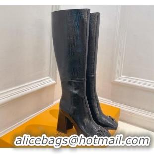 Grade Quality Louis Vuitton Shake Heel High Boots 9cm in Snakeskin-Like Leather Black 831034