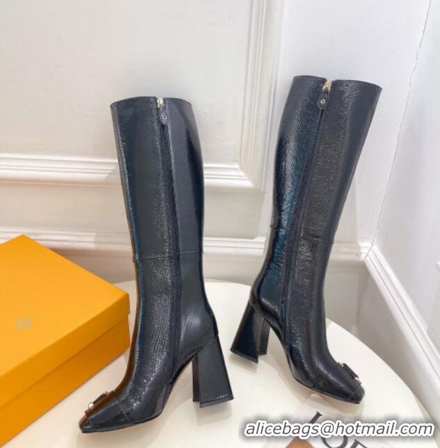 Grade Quality Louis Vuitton Shake Heel High Boots 9cm in Snakeskin-Like Leather Black 831034