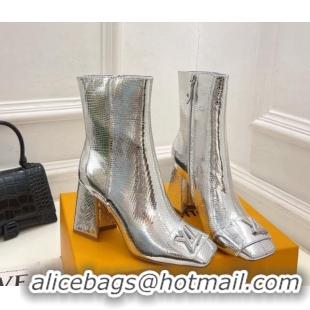 Stylish Louis Vuitton Shake Heel Ankle Boots 9cm in Snakeskin-Like Leather Silver 831035