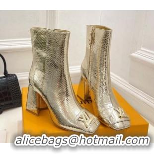 Top Grade Louis Vuitton Shake Heel Ankle Boots 9cm in Snakeskin-Like Leather Gold 831036