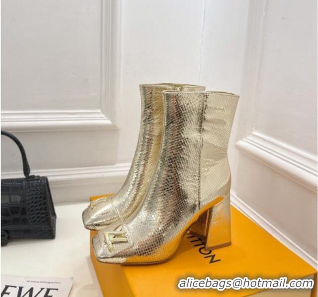 Top Grade Louis Vuitton Shake Heel Ankle Boots 9cm in Snakeskin-Like Leather Gold 831036