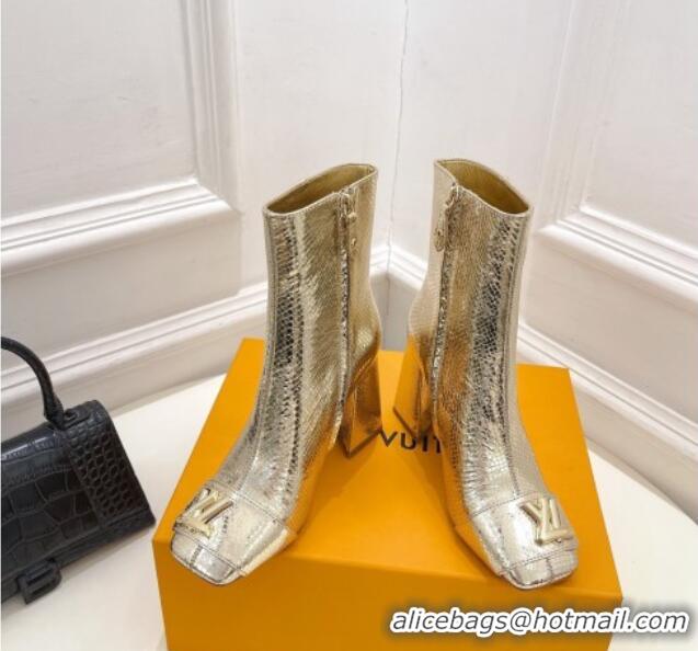 Top Grade Louis Vuitton Shake Heel Ankle Boots 9cm in Snakeskin-Like Leather Gold 831036