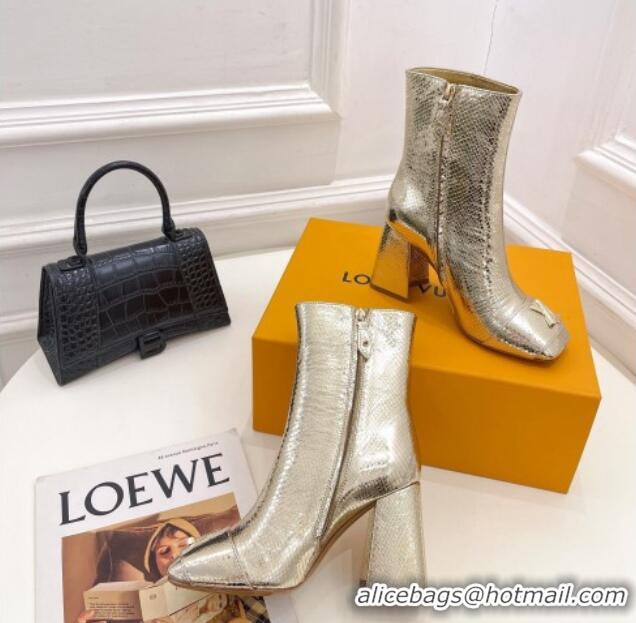 Top Grade Louis Vuitton Shake Heel Ankle Boots 9cm in Snakeskin-Like Leather Gold 831036