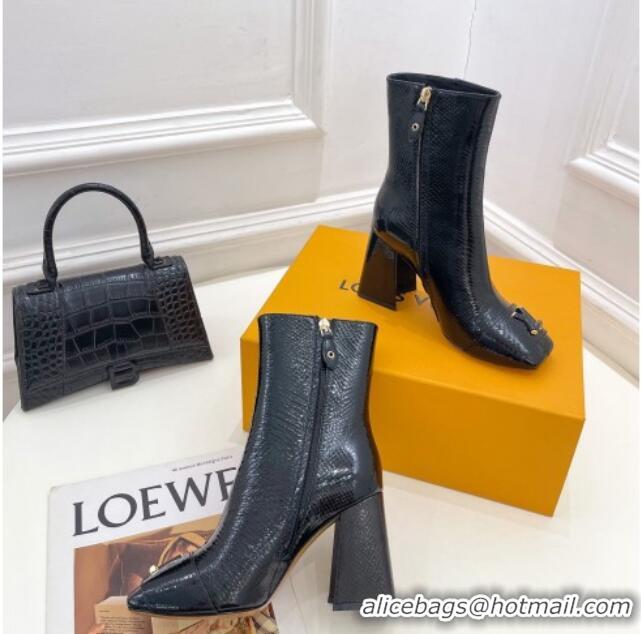 Best Grade Louis Vuitton Shake Heel Ankle Boots 9cm in Snakeskin-Like Leather Black 831037