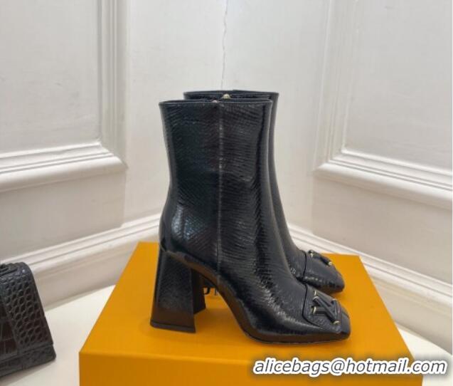 Best Grade Louis Vuitton Shake Heel Ankle Boots 9cm in Snakeskin-Like Leather Black 831037