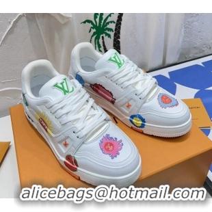 Good Quality Louis Vuitton LV Trainer Sneakers in "Faces" Printed Leather White 902085