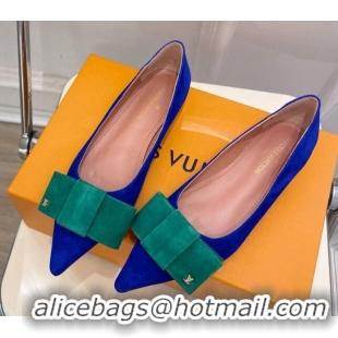 Lowest Price Louis Vuitton Blossom Flat Ballerinas in Suede Blue/Green 1ACART