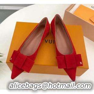 Sumptuous Louis Vuitton Blossom Flat Ballerinas in Suede Red 1ACART