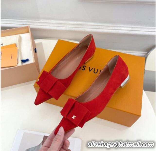 Sumptuous Louis Vuitton Blossom Flat Ballerinas in Suede Red 1ACART