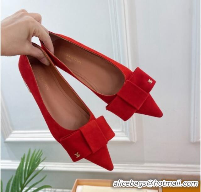 Sumptuous Louis Vuitton Blossom Flat Ballerinas in Suede Red 1ACART