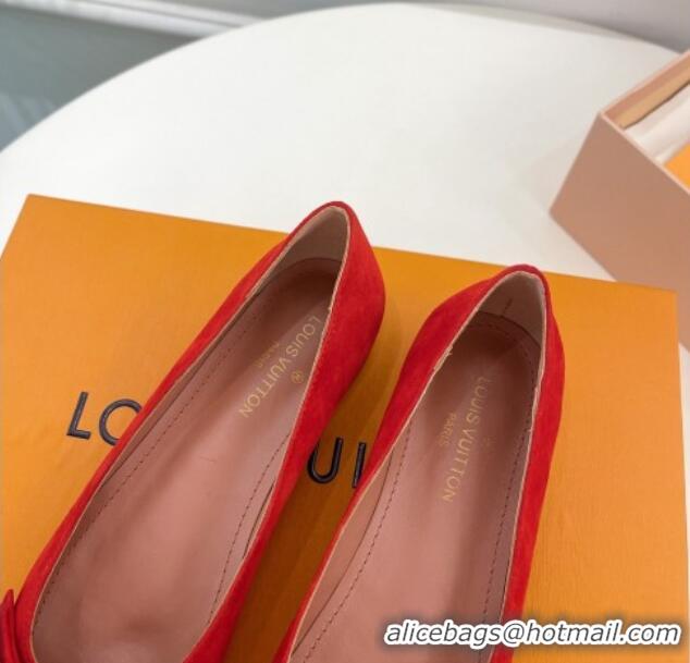 Sumptuous Louis Vuitton Blossom Flat Ballerinas in Suede Red 1ACART