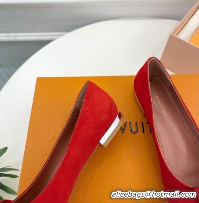 Sumptuous Louis Vuitton Blossom Flat Ballerinas in Suede Red 1ACART