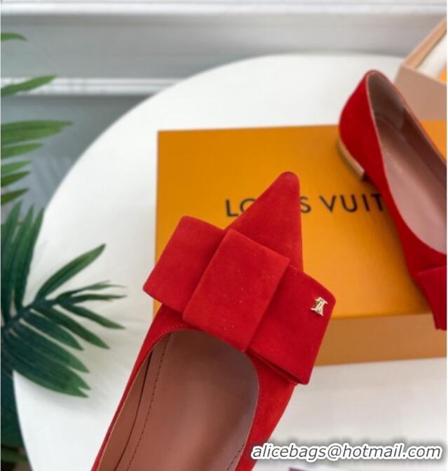 Sumptuous Louis Vuitton Blossom Flat Ballerinas in Suede Red 1ACART