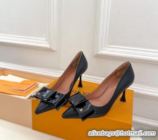 Luxury Louis Vuitton Blossom Pumps with Bow 8cm in Calf Leather Black 1ACART