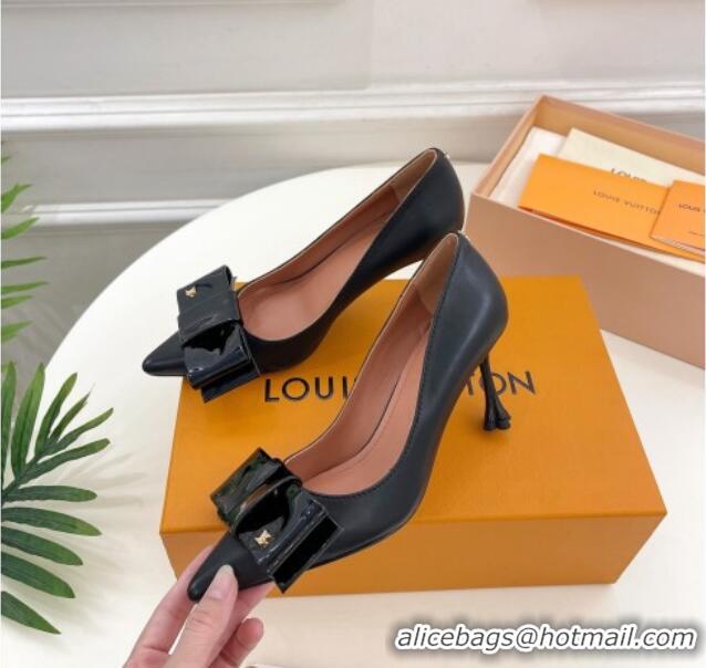 Luxury Louis Vuitton Blossom Pumps with Bow 8cm in Calf Leather Black 1ACART